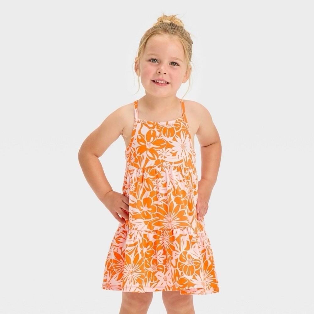 Toddler Girls' Orange Floral Tank Dress - Cat & Jack™ Orange 2T